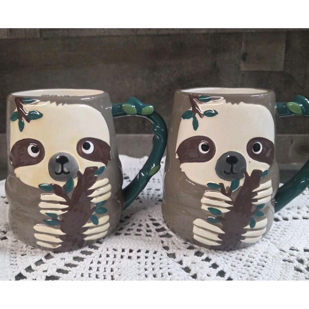 Sloth 'Tag' Coffe Mugs/Cups "Never Let You Go" Set of 2.